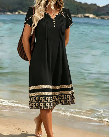 Black With Gold Geometric Print Dress