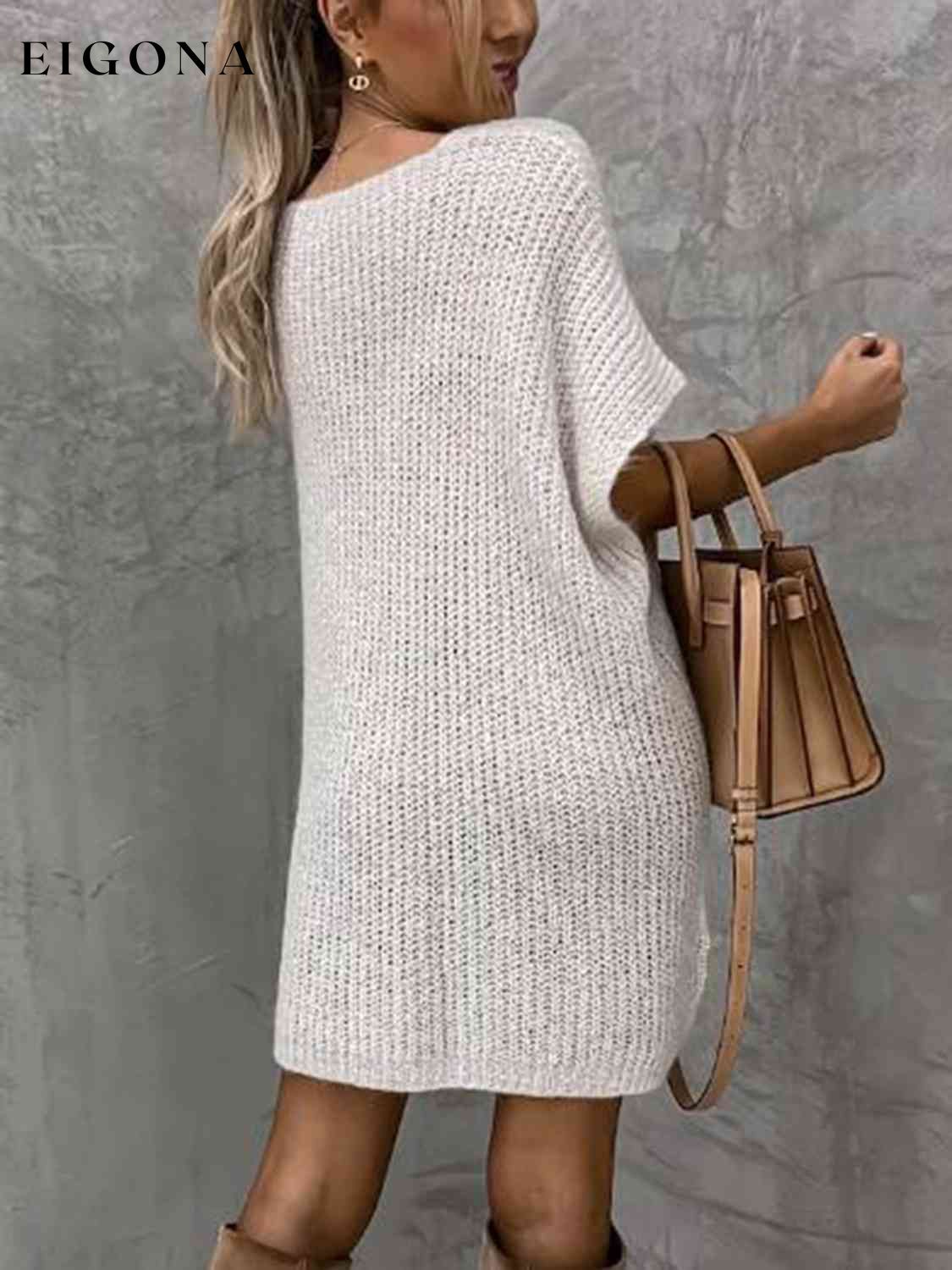 Short Sleeve Sweater Dress with Pockets A@Y@M clothes Ship From Overseas