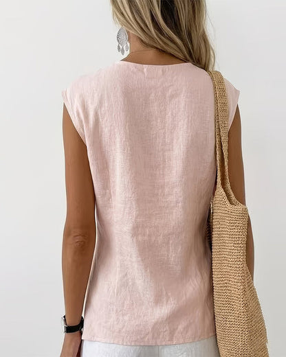 Knotted V-Neck Sleeveless Blouse