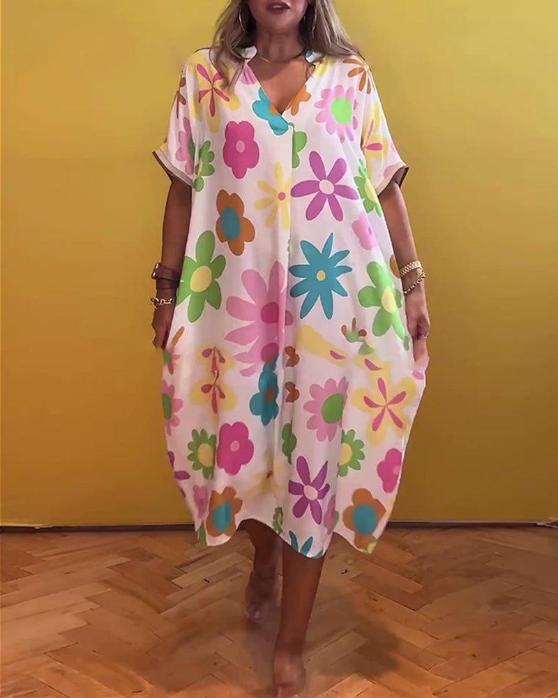 Loose V-neck floral print dress casual dresses summer