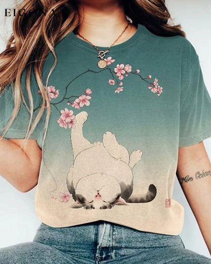 Cat floral print casual T-shirt summer T-SHIRTS