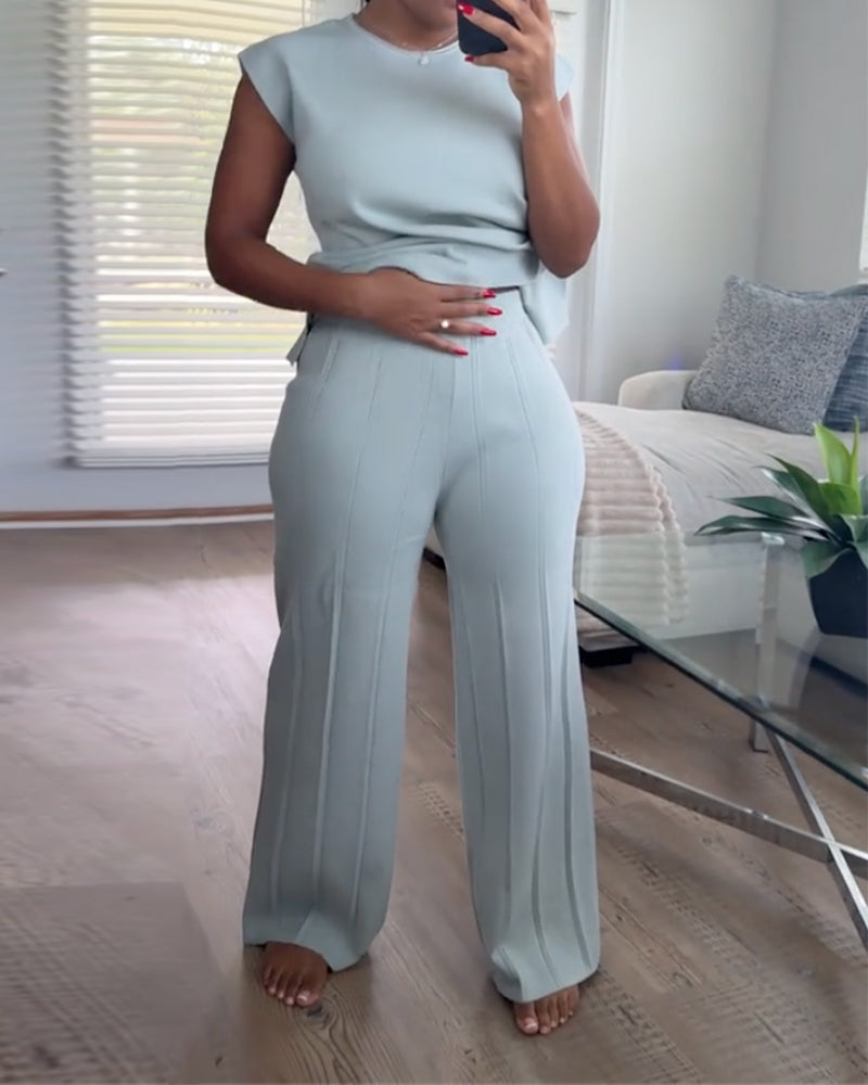 Crewneck Vertical Rib Sleeveless Sets