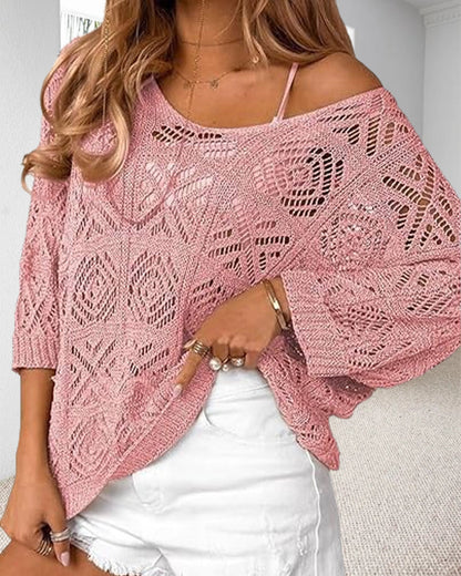 Hollow Out Three-Quarter Sleeve Pullover