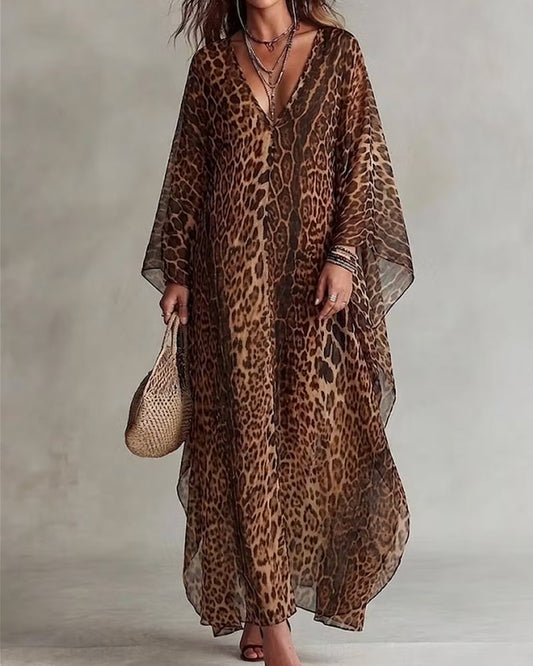 V-Neck Leopard Full-Skirt Dress 2024 f/w casual dresses spring