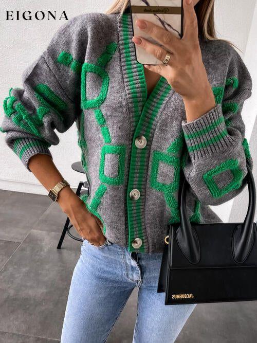 Geometric Dropped Shoulder Button Down Sweater Cardigan Charcoal cardigan cardigans clothes S.X Ship From Overseas sweater sweaters