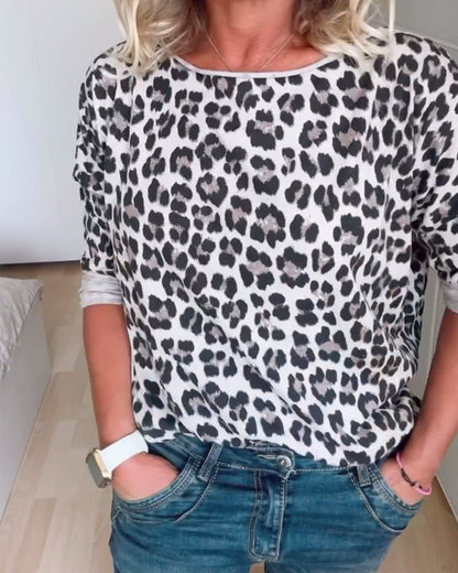 Round neck leopard print slim fit top 2023 f/w blouses & shirts spring