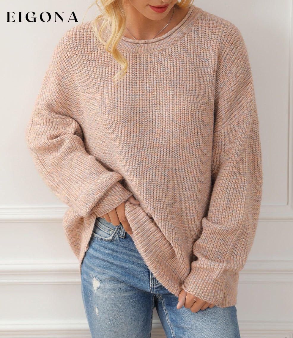 Multicolor Rolled Round Neck Drop Shoulder Sweater All In Stock clothes Color Pink Occasion Daily Print Solid Color Season Fall & Autumn Style Casual Sweater sweaters Sweatshirt