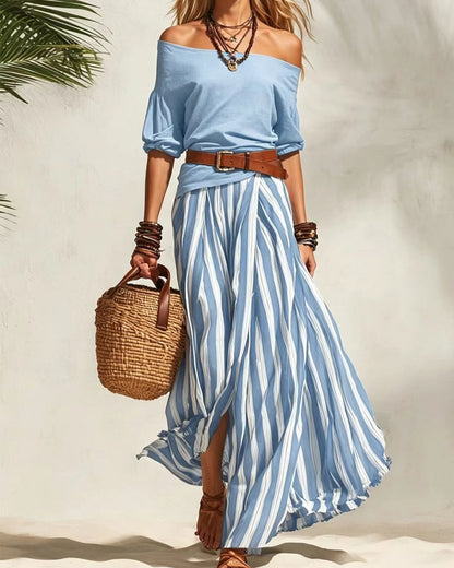 Vertical Striped Skirt Two-Piece Set
