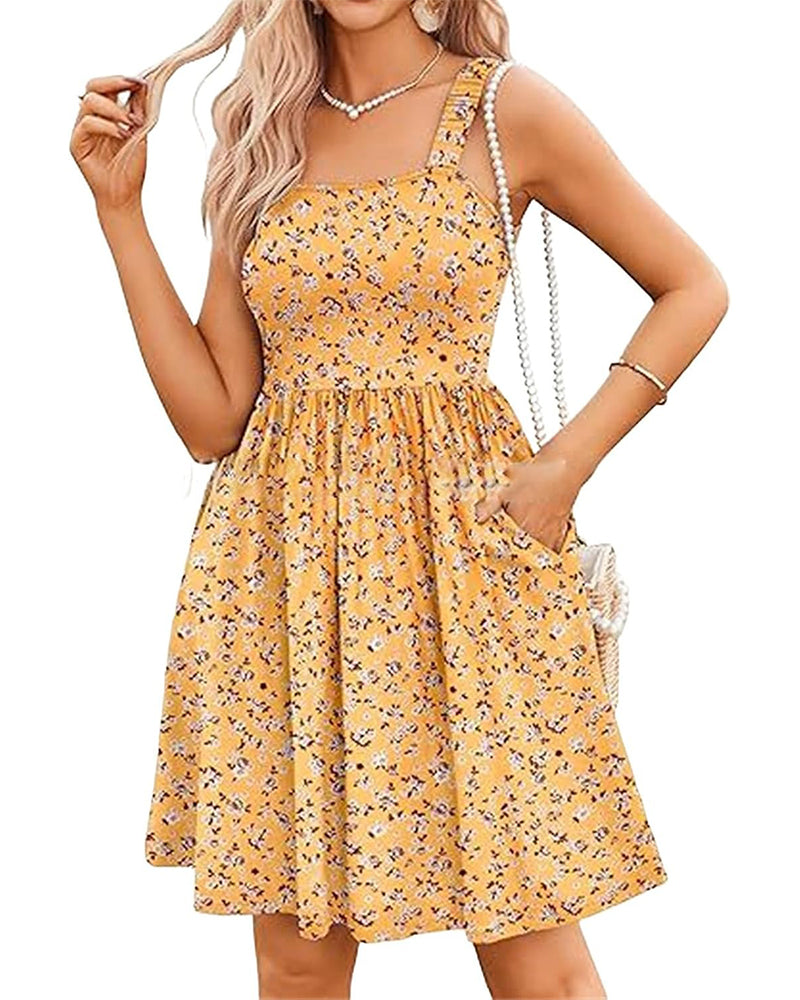 High-Waisted A-Line Square-Neck Dress