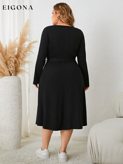 Plus Size Tie Waist Long Sleeve Dress clothes dress dresses Hanny long sleeve dress midi dress Ship From Overseas Shipping Delay 09/29/2023 - 10/04/2023