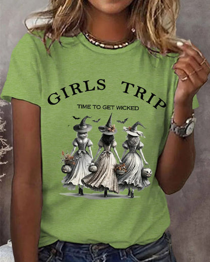 Women's Funny Halloween Witches Girls Trip Time To Get Wicked Casual T-shirt 2024 f/w halloween spring summer t-shirts