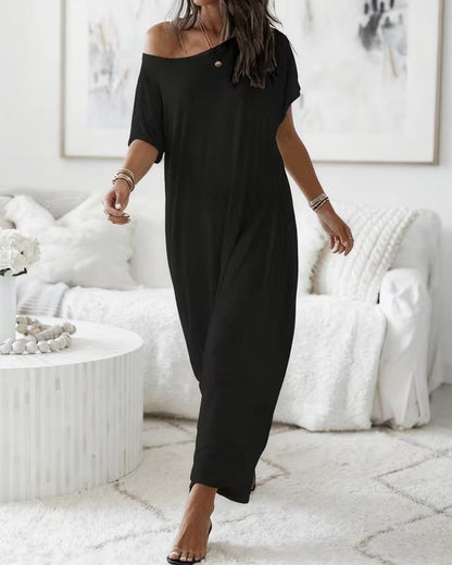 Solid-Color Long Casual Dress