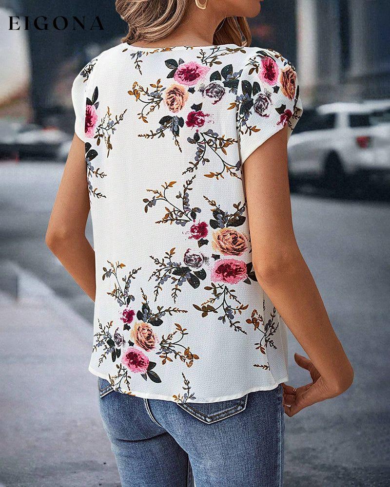 Floral printed pleated T-shirt spring summer t-shirts