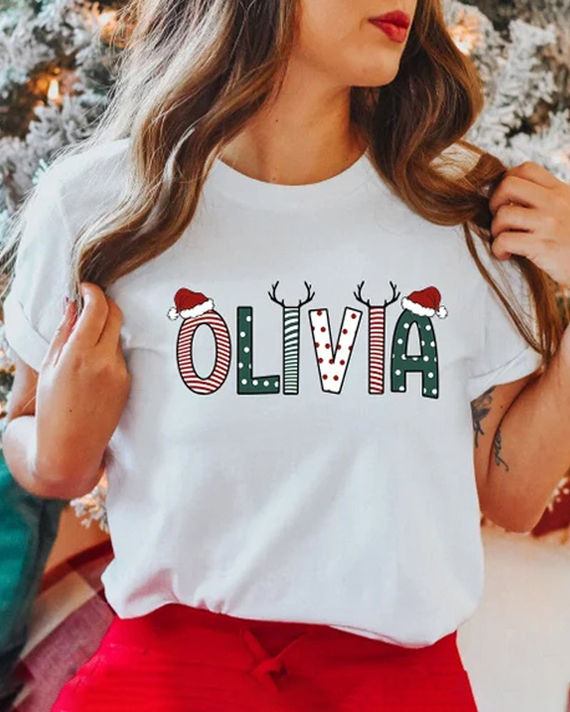 Christmas name print crew neck T-shirt 2024 f/w christmas summer t-shirts