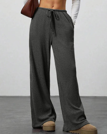 Solid Drawstring Wide-Leg Long Pants