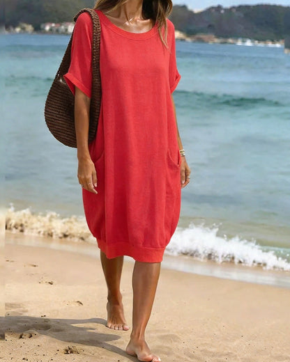 Round Neck Loose Pocket Dress