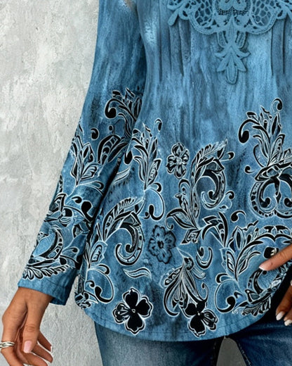 Patchwork Collar And Strategically Placed Printed Blouse