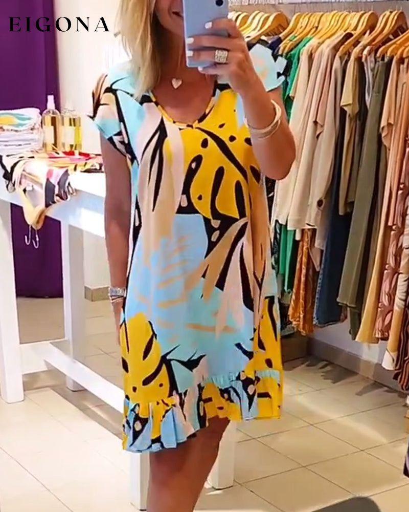 Short sleeve patchwork printed dress casual dress summer vacation dresses