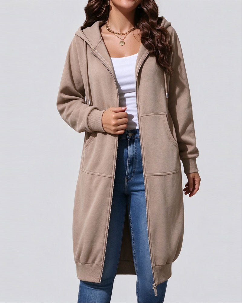 Long Hooded Zip Sweatshirt Coat