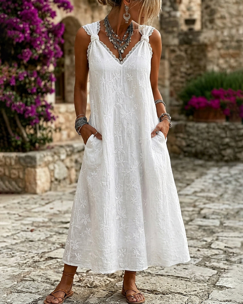 Sleeveless Lace Knotted Dress