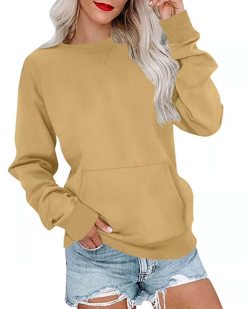 Solid Color Round Neck Long Sleeve Casual Sweatshirt hoodies & sweatshirts spring summer
