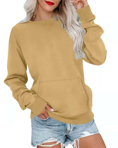 Solid Color Round Neck Long Sleeve Casual Sweatshirt