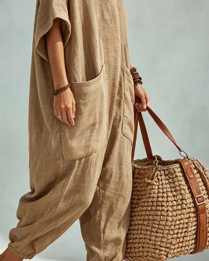 V-Neck Loose Drop Shoulder Jumpsuit