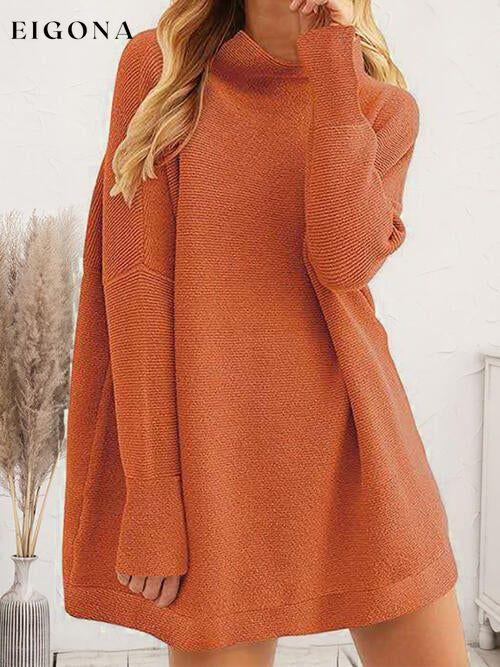 Round Neck Long Sleeve Sweater Dress Terracotta casual dresses clothes D&C dresses long sleeve dresses Ship From Overseas short dresses