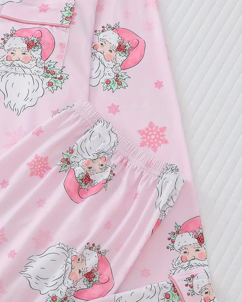 Christmas santa print long sleeve buttons lapel pajama set 2024 f/w christmas two-piece sets