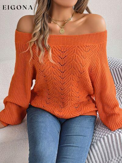 Openwork Off-Shoulder Long Sleeve Sweater B.J.S clothes long sleeve tops Ship From Overseas Sweater sweaters tops Tops/Blouses