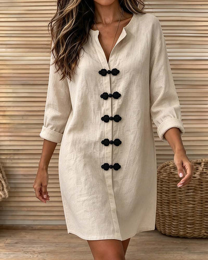 V-Neck Button-Front Shirt Style Short Dress 2024 f/w casual dresses spring