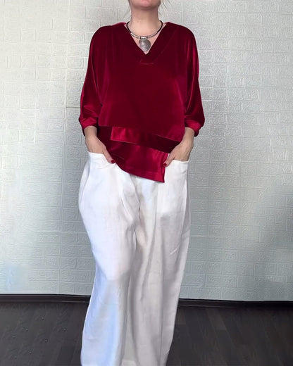 V-Neck Asymmetrical Hem Top