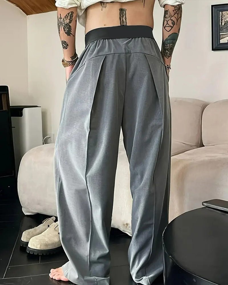 Color Block Elastic Waist Casual Pants