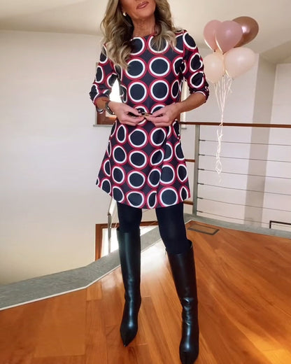 Round neck circle print casual dress