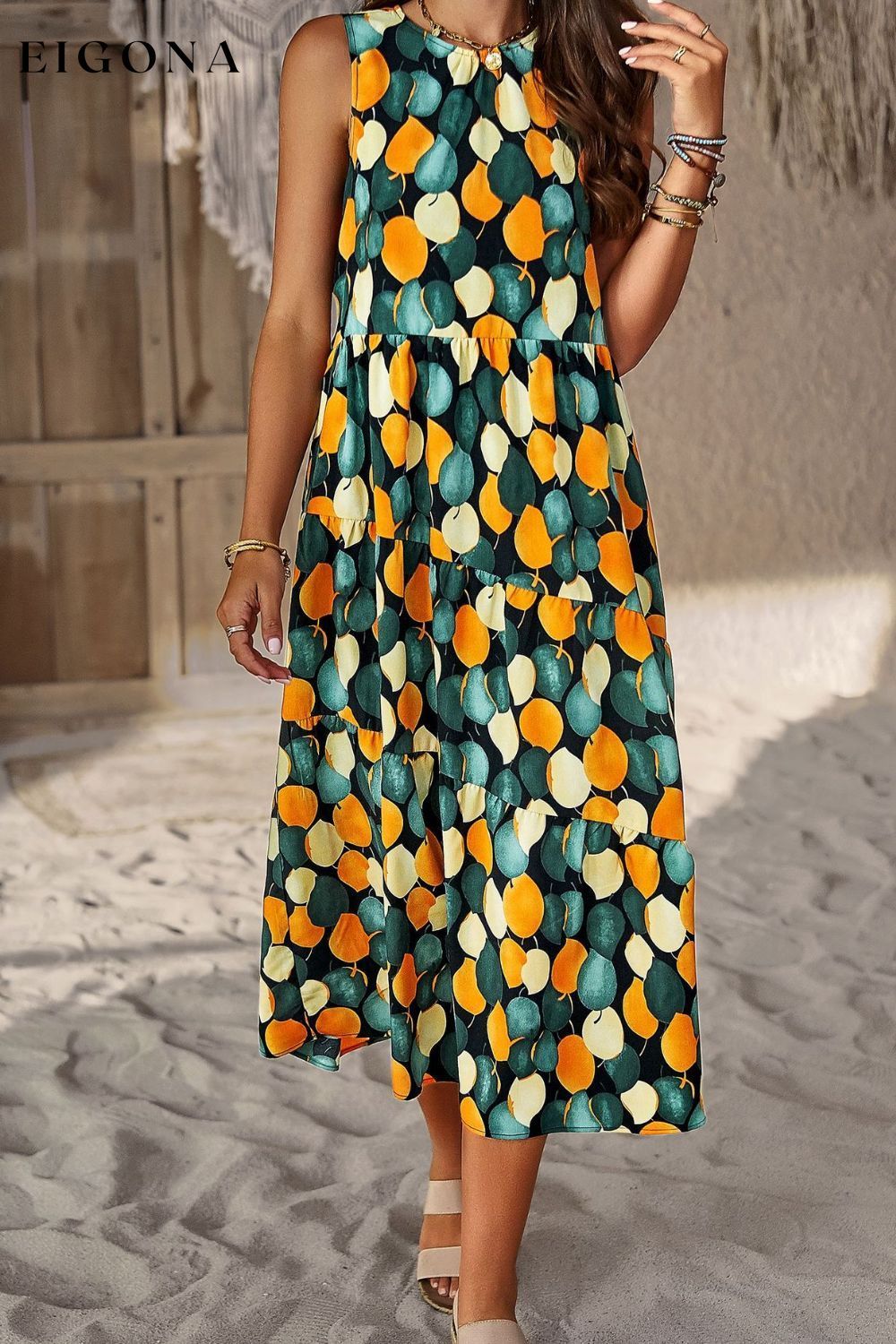 Printed Sleeveless Midi Dress with Pocket Deep Teal casual dress casual dresses clothes dress dresses DY midi dress midi dresses Ship From Overseas