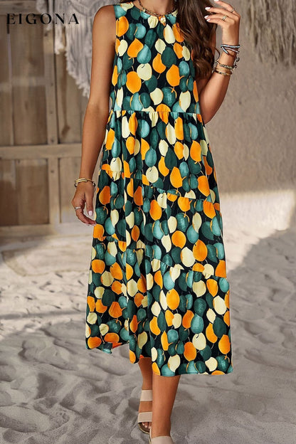 Printed Sleeveless Midi Dress with Pocket Deep Teal casual dress casual dresses clothes dress dresses DY midi dress midi dresses Ship From Overseas