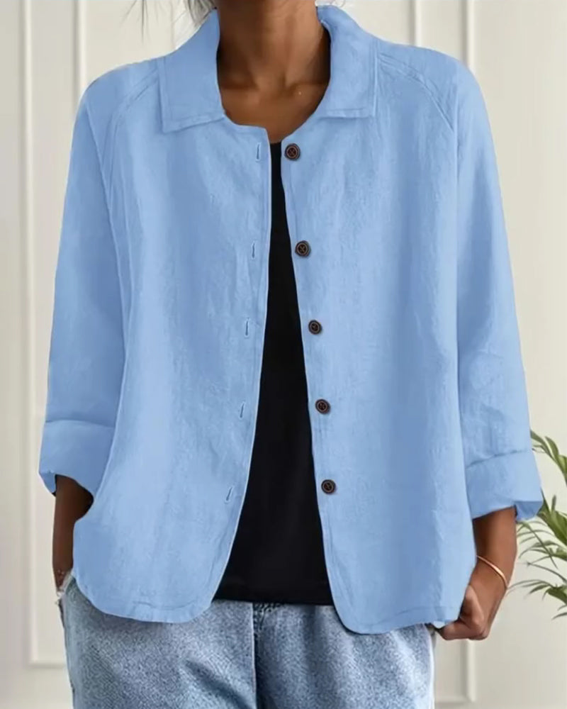 Solid Color Collared Single-Breasted Shirt