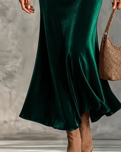 High Collar Bat Short Sleeve Fishtail Dress 2024 f/w casual dresses