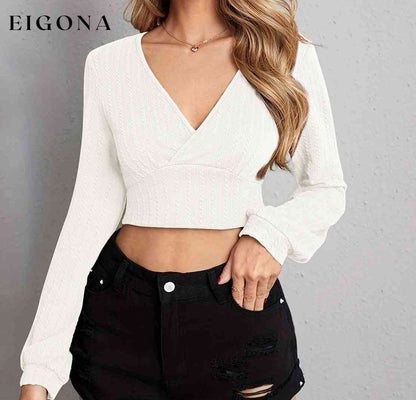V Neck Crop Top Light Gray clothes crop top crop tops Ship From Overseas shirt shirts X@Y@F