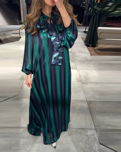 Vertical Stripe Ruffle Dress