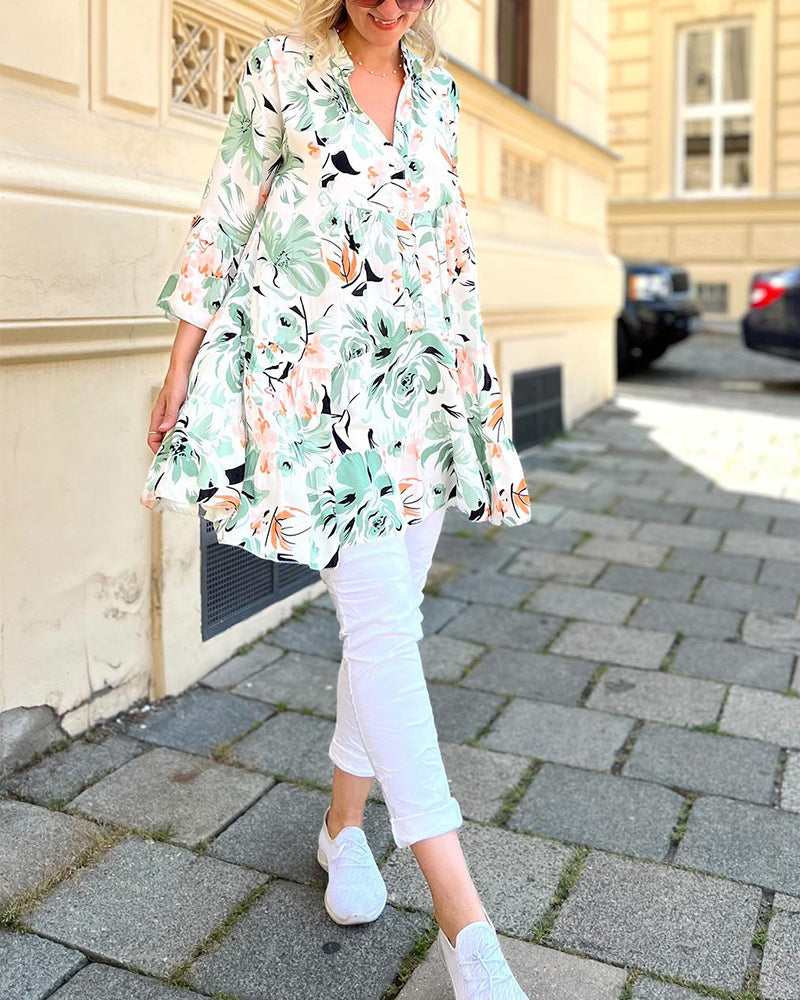 V-neck floral print elegant blouse 2023 f/w 202466 blouses & shirts spring summer