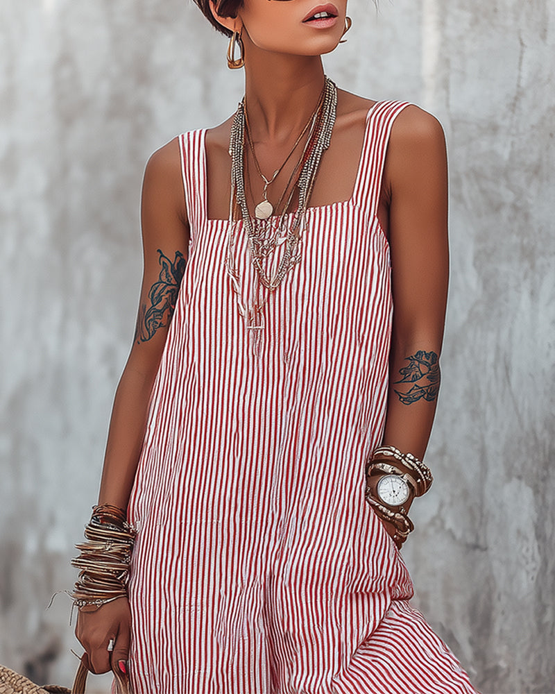 Wide Strap Striped Overalls Jumpsuit
