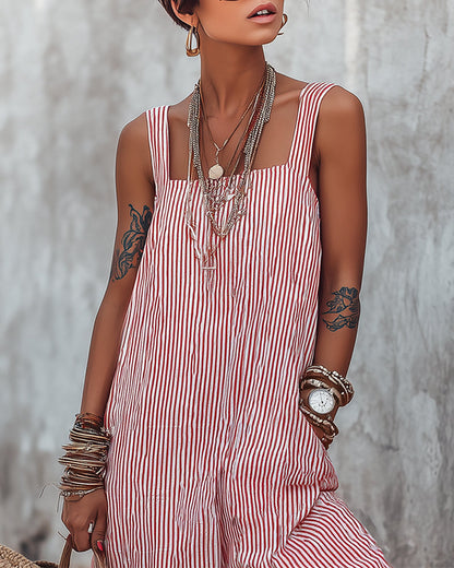 Wide Strap Striped Overalls Jumpsuit