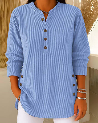 Henley Button Solid Pullovers