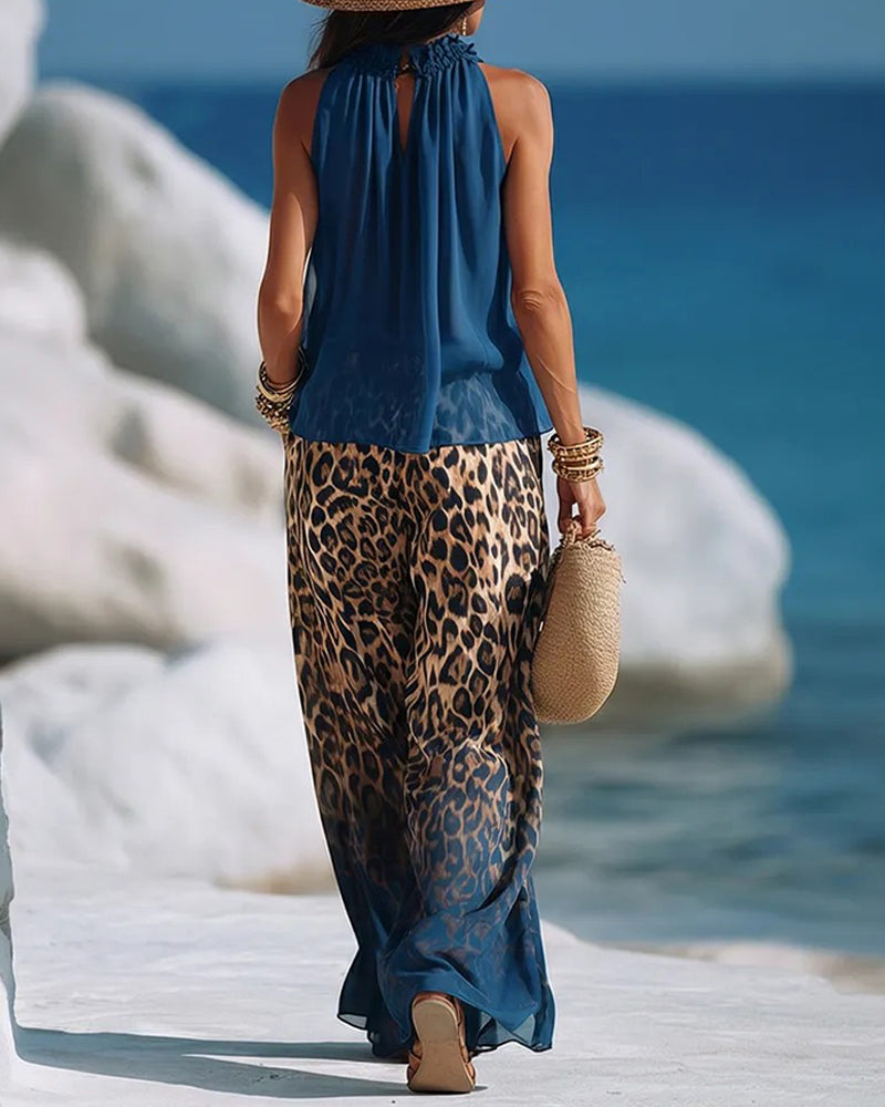 Leopard Print Sleeveless Two-Piece Set