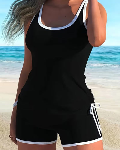 Color-Blocked U-Neck Tankini