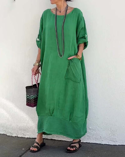 Crew Neck Loose Lantern Dress
