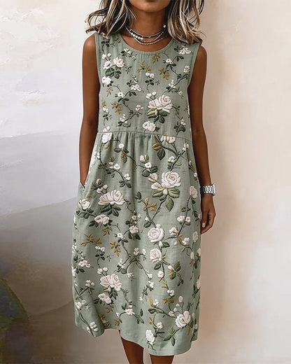 Floral Sleeveless Round Neck Printed Dress