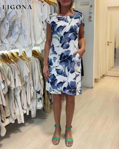 Floral print pocket short sleeve dress casual dresses summer