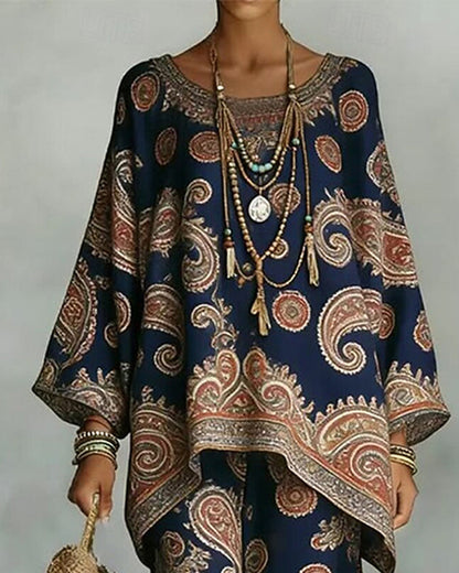 Stylish Pattern Wide Leg Trouser Two-Piece Set
